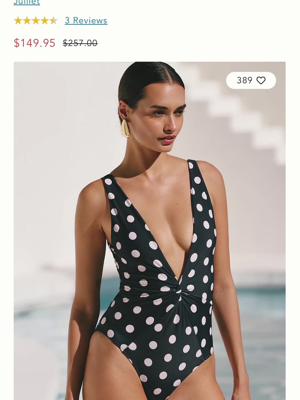 Juillet Polka Dot Twist Front One-Piece Swimsuit - Black/White NWT